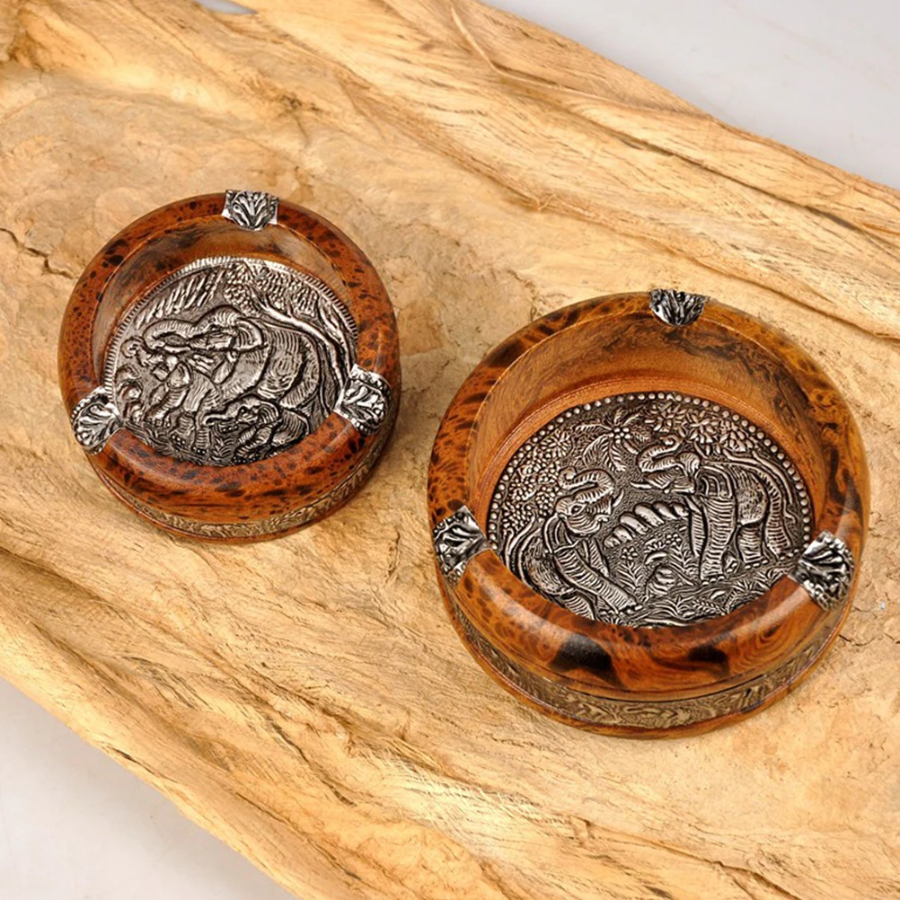 

1pc Wooden Ashtray Leopard Pattern Creative Desktop Home Office Hotel Cigarette Butt Container Round Practical Decorative Table