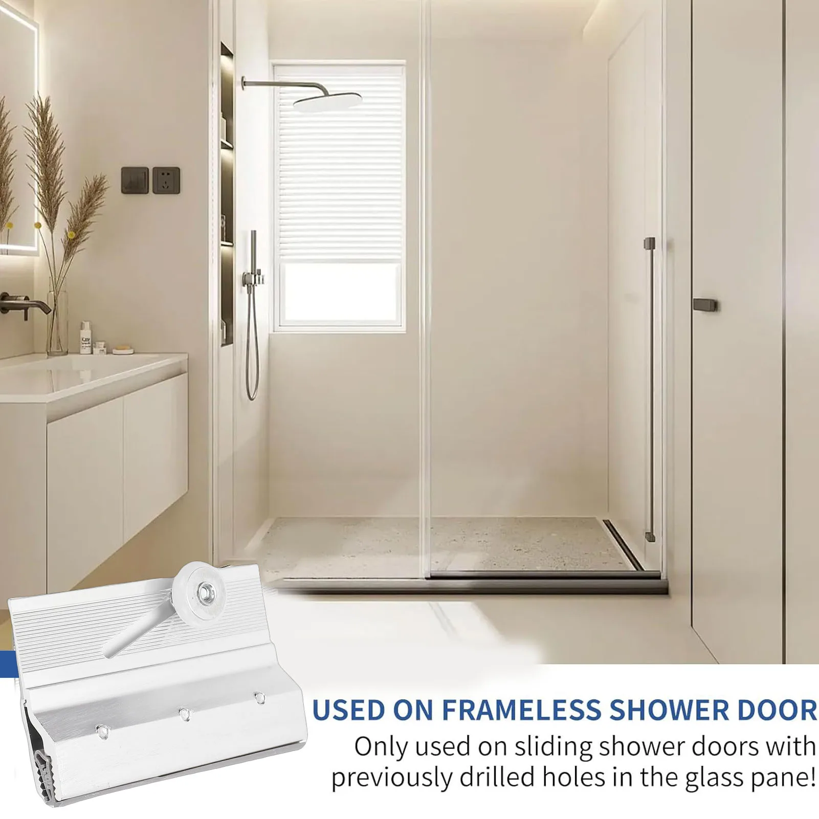 

Комплект из 2 роликов для душевой двери, верхний, с подшипником 3/4 дюйма, алюминиевый кронштейн для безрамной цельностеклянной панели 1/4 дюйма