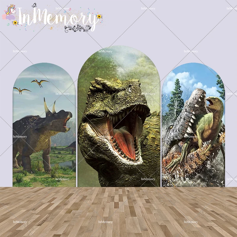 Dinosaur Birthday Party Arch Backdrop Cover Jungle Party Poster Jurassic World Kid Photo Background Double Side