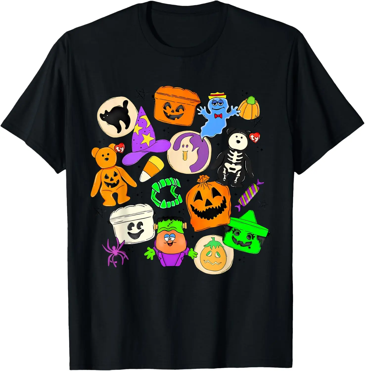 Cute Funny Boo Ghost Vintage 90S Halloween Collage Doodles T-Shirt Men Halloween Festival Printed Graphic Tee, Casual Crew Neck Short Sleeve Spooky Gothic T‑Shirt for Holiday Party and Halloween Gift for Men.
