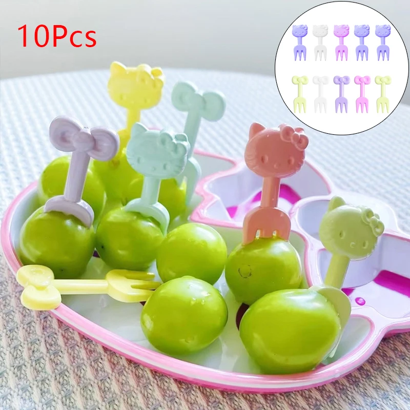 10Pcs Hello Kitty Sanrio Things Plastic Sandwich Sign Children Cute Fruit Fork Party Snack Forks Kawaii Festival Supplies