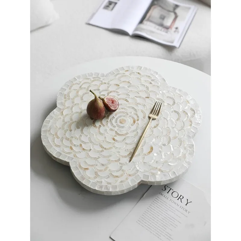 

European-style shell decorative fruit bowl cake plate creative rotating storage tray living room storage plate high sense