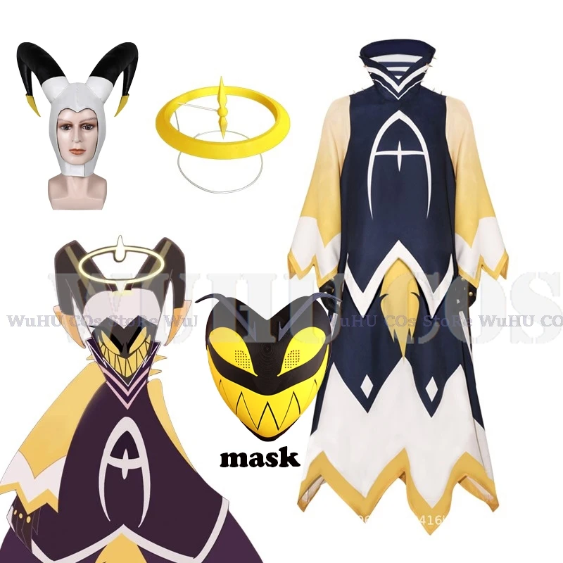 

Hasbin Adam Косплей Аниме Отель Первый Человек Ангел Костюм Костюм Хэллоуин Вечеринка Взрослых Мужчин Ореол Черная Одежда Маска Косплей Костюм