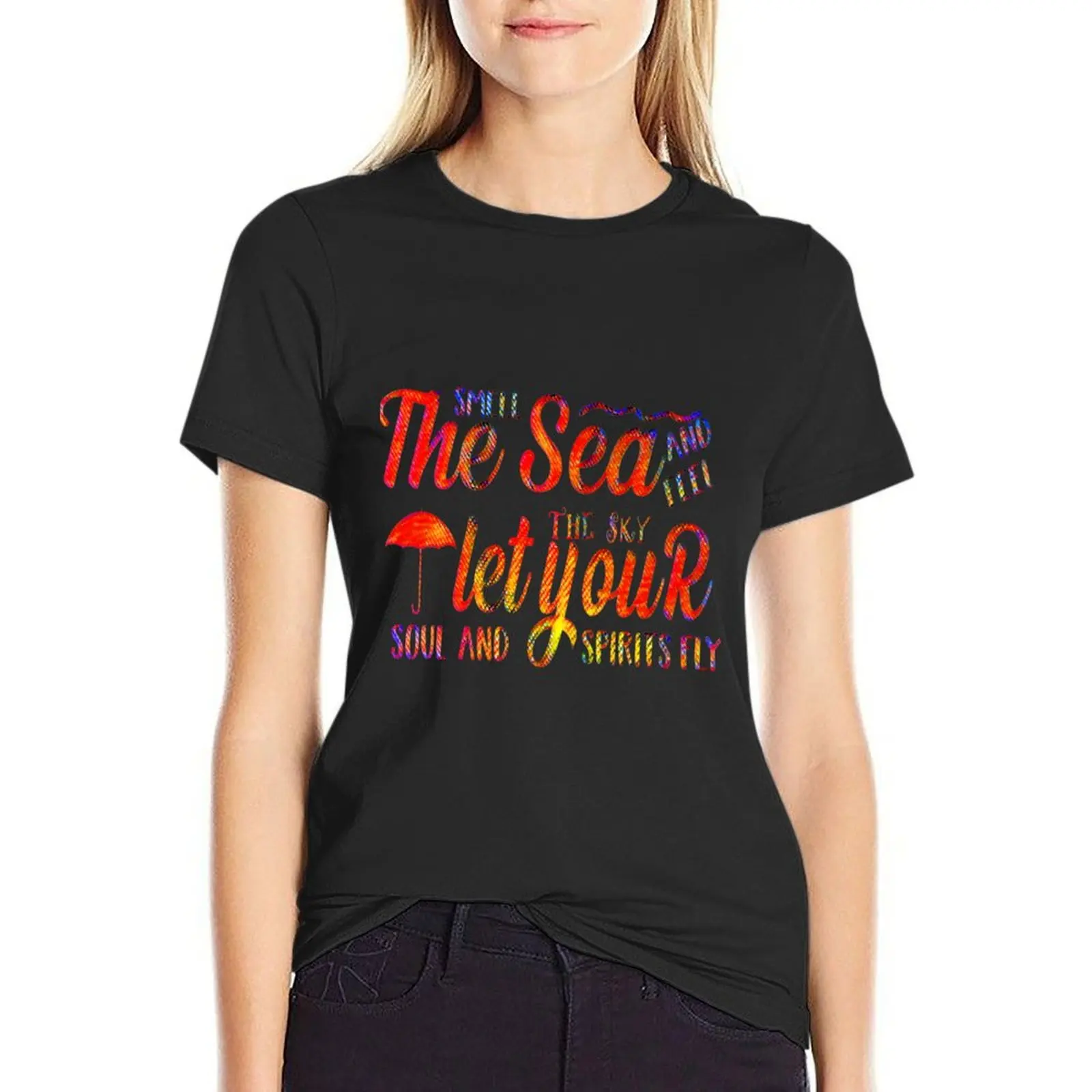 The Sea, The Sky, Let Your Soul and Spirit Fly Deep blue background version) T-Shirt vintage clothes Women's tee shirt