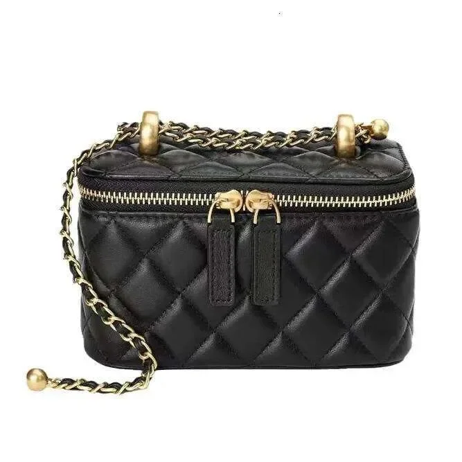 Style Tweed Genuine Leather Womens Gold Ball Argyll Chain HighEnd Feel Lipstick Crossbody Small Square Bag