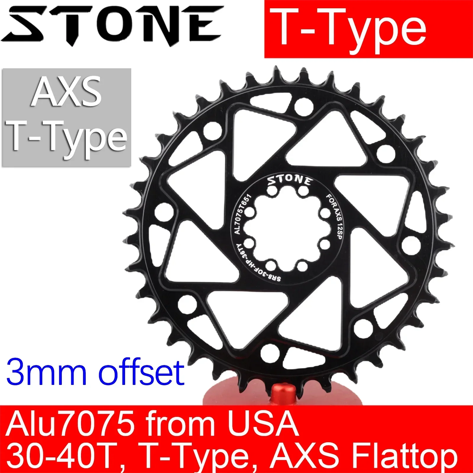 Stone Bike Chainring for AXS Flattop T-type Chain 12S 3mm Offset Direct Mount Round for Sram X0 XX SL 30t to 36T Guard