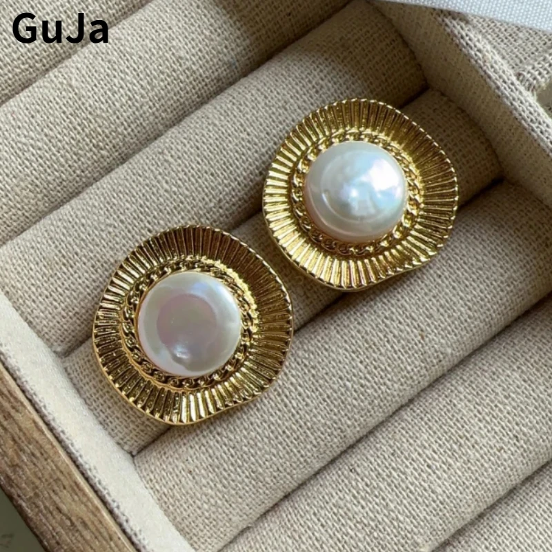 

Modern Jewelry 925 Silver Needle Texture Metal Simulated Pearl Stud Earrings For Female Girl Gift Fine Accessories Vintage Style