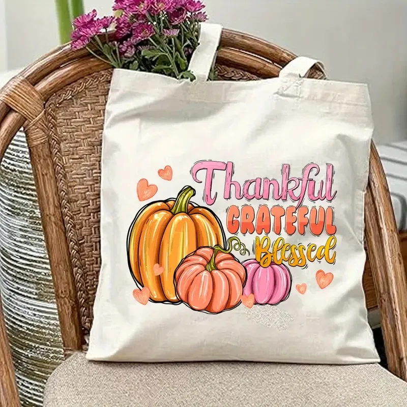 حقيبة حمل قماشية لعيد الشكر مصنوعة من مواد قماشية متينة للتسوق والنزهات والسفر ومستلزمات الحفلات وحقيبة يد على شكل يقطين ذات سعة كبيرة #4