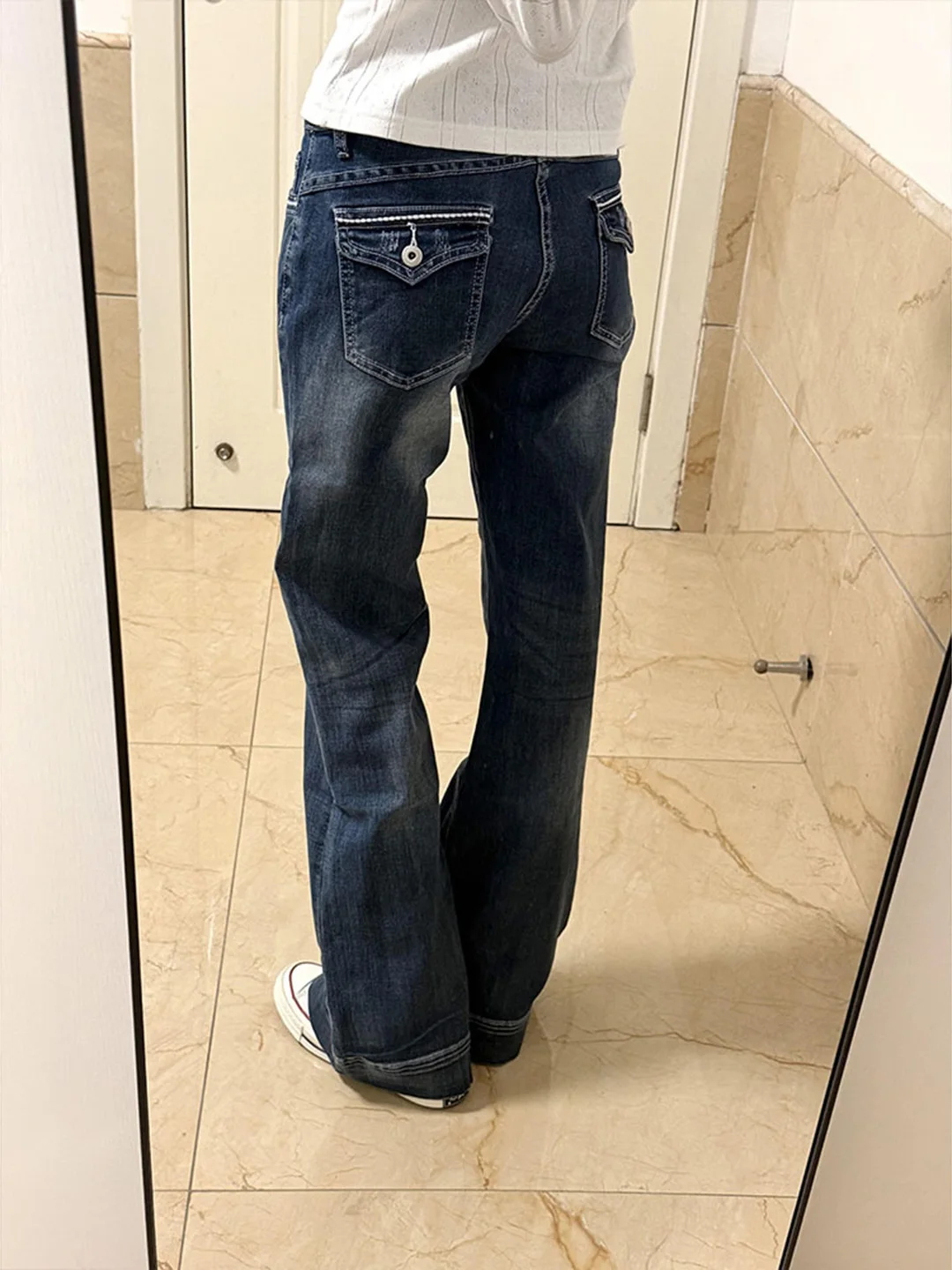 

Low Waist Faded Skinny Jeans Women's Autumn Winter New Style Slimming Sexy Bell Bottoms Commute Style Denim Pants Ladies