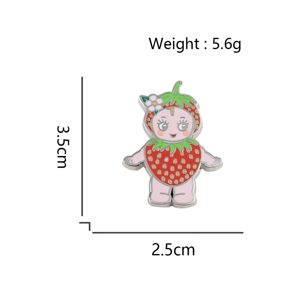 Niedliche Erdbeer-Mädchen Emaille-Pin Kawaii Frucht Baby Junge Brosche Metall-Abzeichen Schmuck Mode-Accessoires Geschenk Rucksack Kleidung Deko – Detail 2