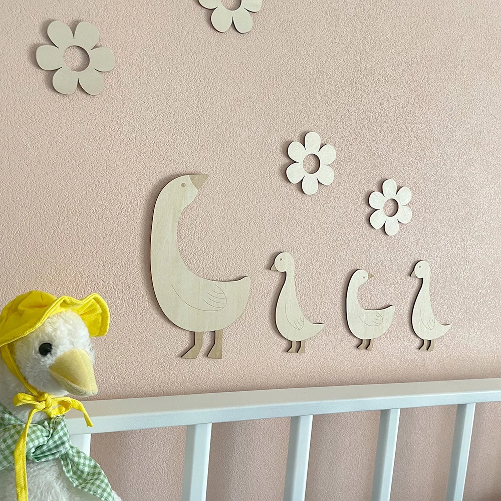 Wooden Cartoon Goose Wall Stickers for Children's Rooms Home Decoration The Duck Family Baby Photography Props