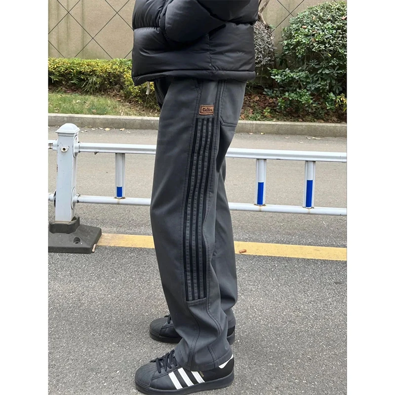 

ay Tee-Striped American Retro Sport Casual Pants Men's Summer High Street Vibe Straight Leg Long Trousers Cotton Polyeste...