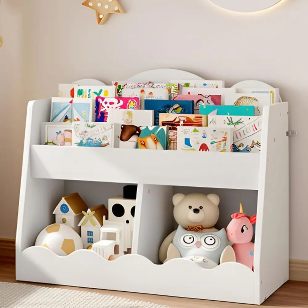 

Kids Bookshel and Toy Storage, Children's Bookcase with 2 Toy Cubes, Toddler Book Shel or Kids Room, Wooden Book Organizer, or P