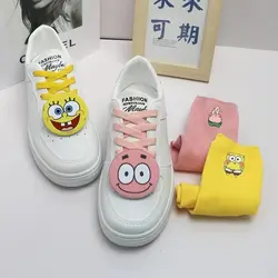 Lekkie mały biały SpongeBob kwadratówki okrągłe antypoślizgowe miękkie podeszwy damskie buty deskorolkowe koreańska wersja płaskie buty damskie