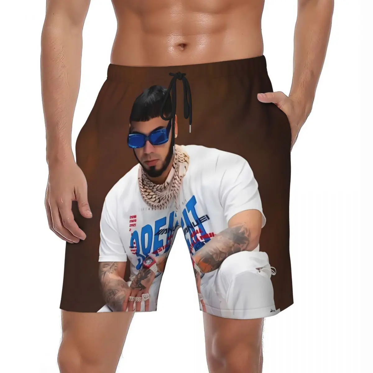 

Мужские шорты для доски Anuel AA, модные плавки, крутые пуэрто-риканские рэперы, быстросохнущие шорты для бега, серфинга, горячие пляжные шорты большого размера