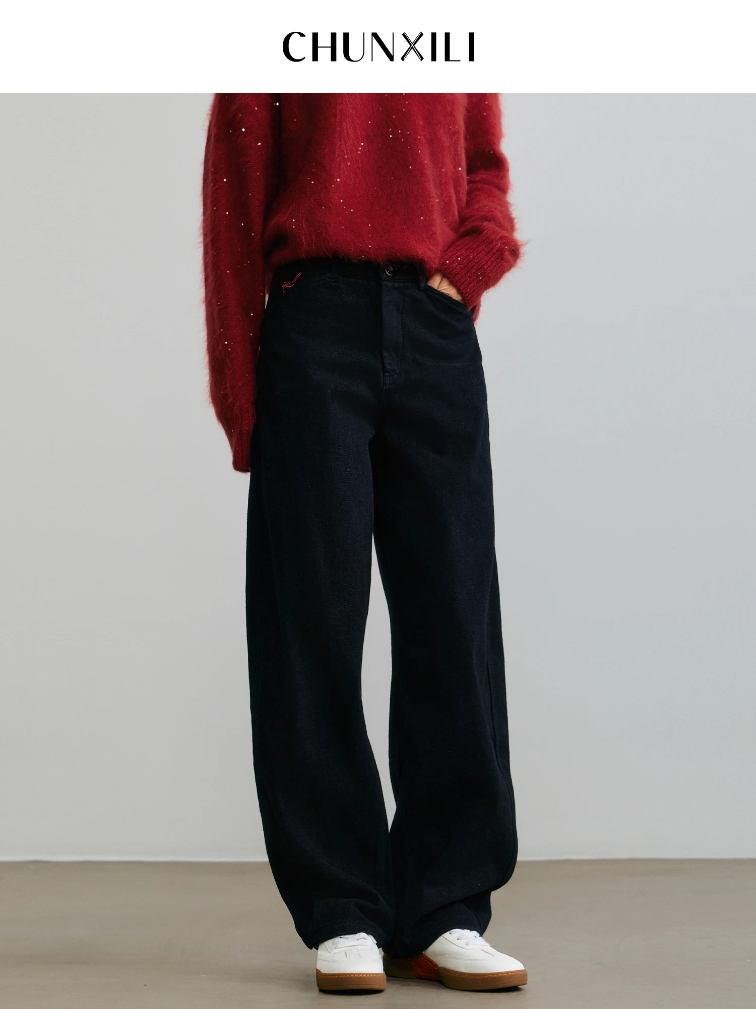 

Женские повседневные брюки Spring Xili 'Night Sea Denim' с высокой талией, прямого кроя, универсальные, стройнящие
