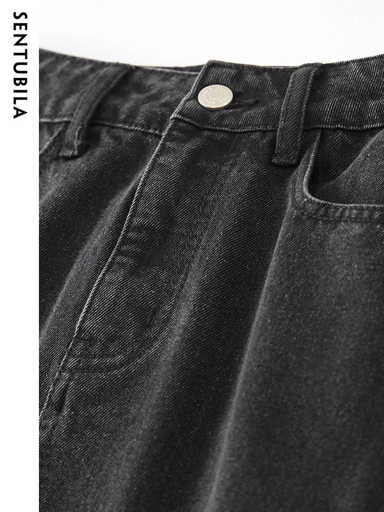 Sentubila-saia jeans preta com linha A para mulheres, nova saia casual solta assimétrica Jean Midi feminina, W33Q50640, primavera, 2022