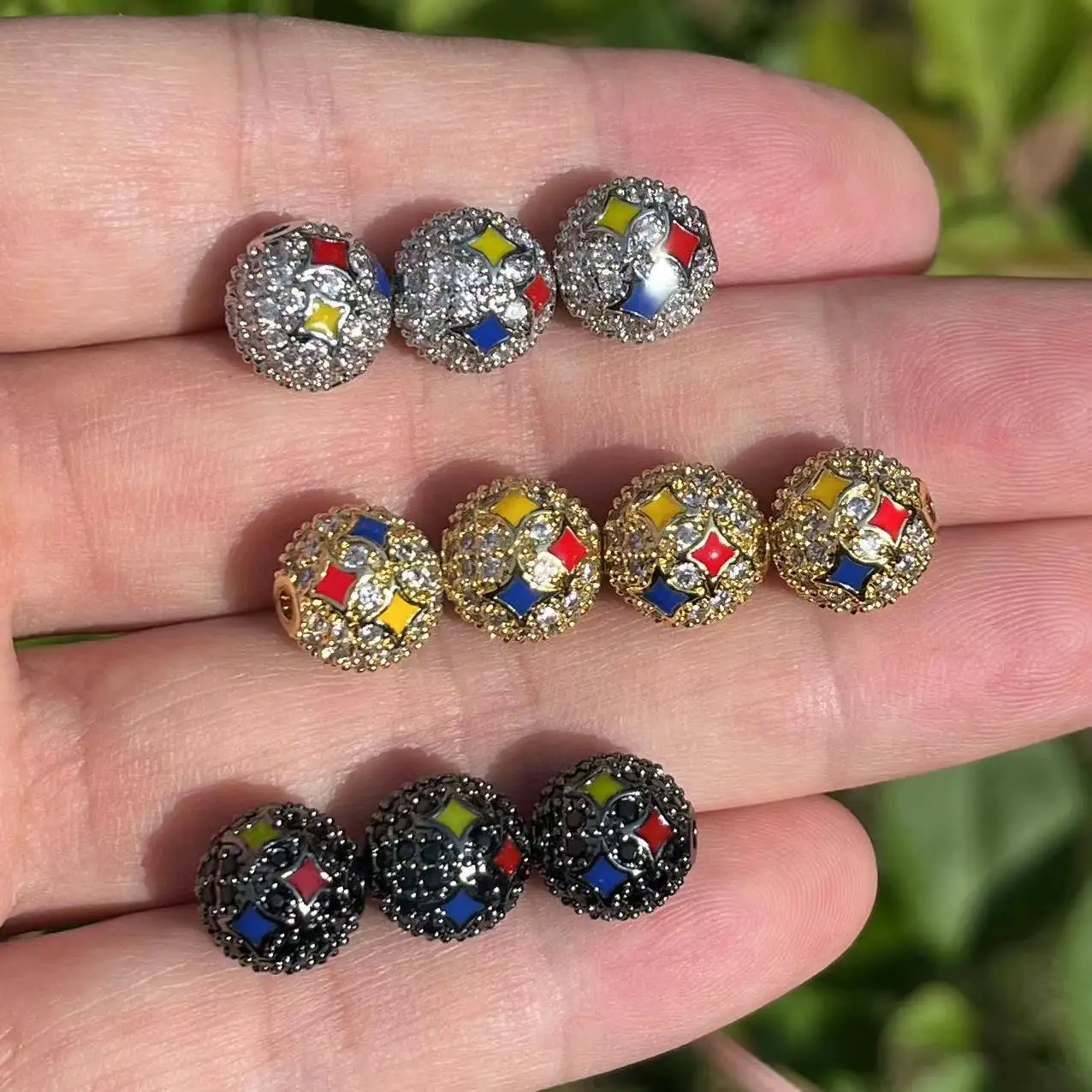 10Pcs/Lot Copper Balls 10mm Zirconia Pave Beads American Football Accessory for Jewelry Bracelets Making