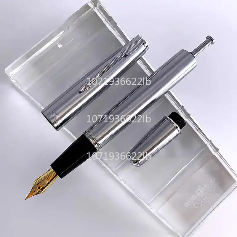 WingSung-Stylo à encre en acier de type piston tout acier, stylo plume 60l'autorisation, clip doré, papeterie de bureau, fournitures scolaires, cadeau, 0.38mm, 0.5mm