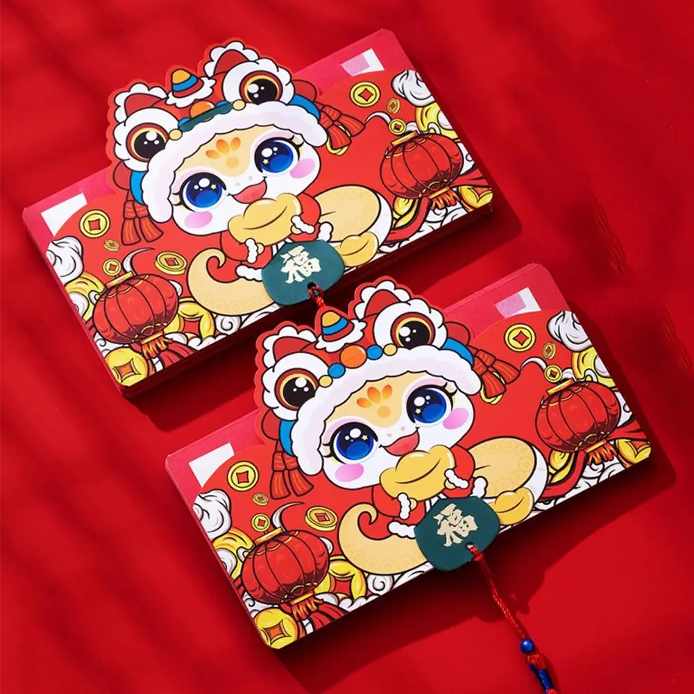 Chinês 2025 cobra ano dobrável envelopes vermelhos bênção tradicional saco de embalagem de dinheiro papel hongbao pacote vermelho presentes de ano novo