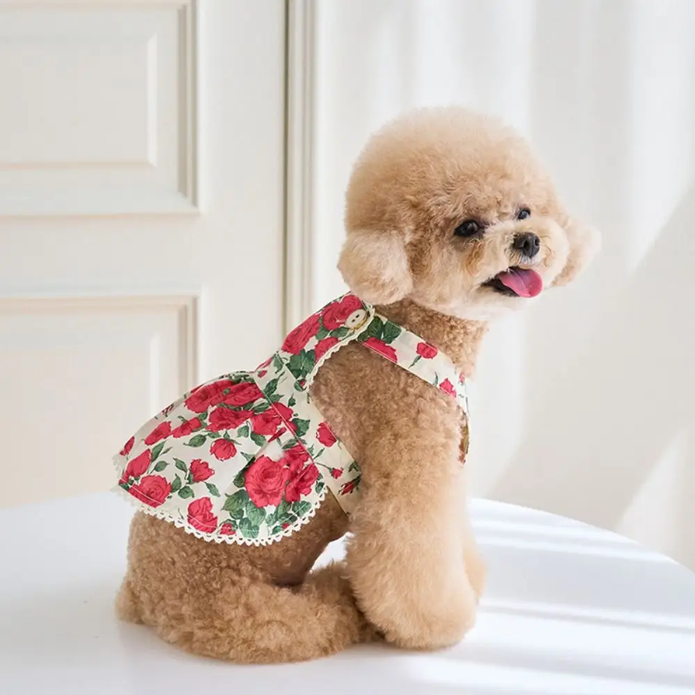 

Fashion Cute Rose Flower Dog Dress Soft Breathable Cat Princess Skirt Thin Design Dog Vest Kittens