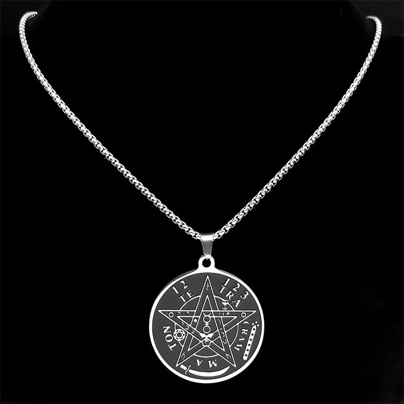 Stainless Steel Jewelry Set Witchcraft Pentagram Tetragrammaton Guardian Star Rune Solomon Necklace Earrings Bracelet Jewelry