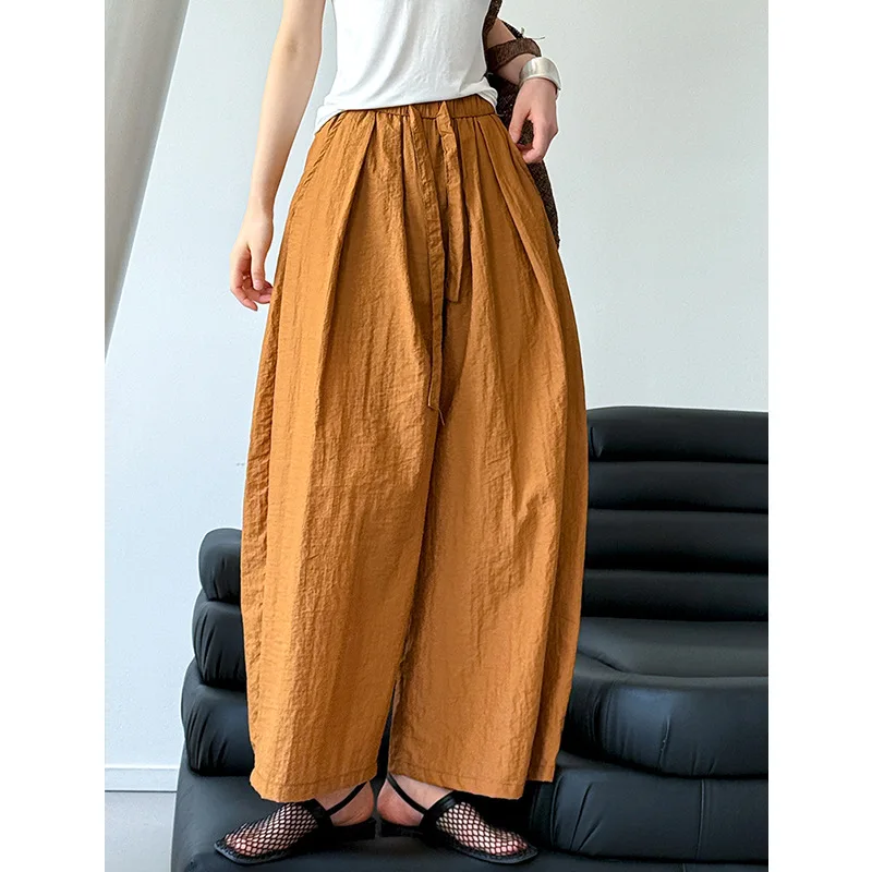 

Fashionable women's pants, solid color high waisted straight leg loose fit women's wide leg pants, 2025 summer Korean style