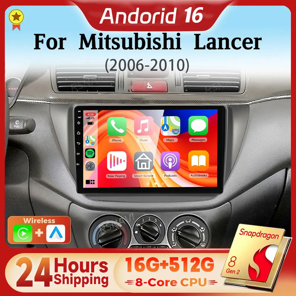 Radio Multimedia para Auto con Pantalla 2K, Android 16, Qualcomm Carplay, para Mitsubishi Lancer 9 CS 2000 - 2010, Estéreo Qualcomm
