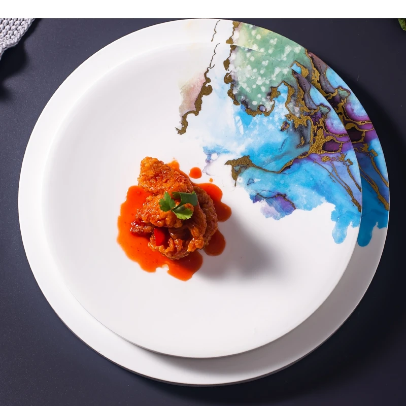 

Керамическая толстая тарелка для ресторана, стейка, ужина, завтрака, салата, современная домашняя кухня, круглая посуда