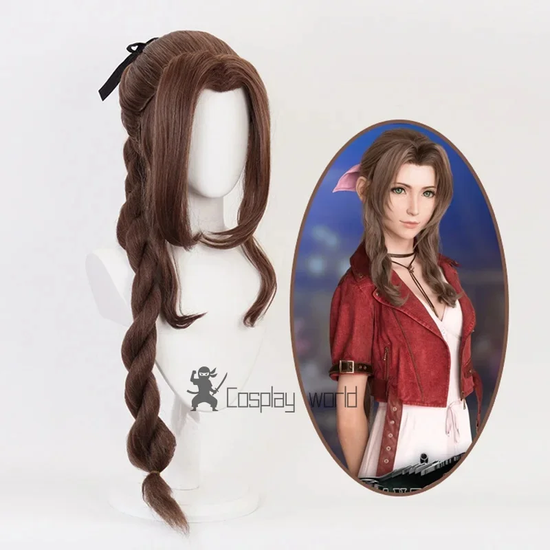 فاينل فانتسي السابع تأثيري FF7 ايريث غينسبورو الباروكات تأثيري مقاومة للحرارة الشعر الاصطناعية براون شعر مستعار تأثيري + غطاء شعر مستعار مجاني