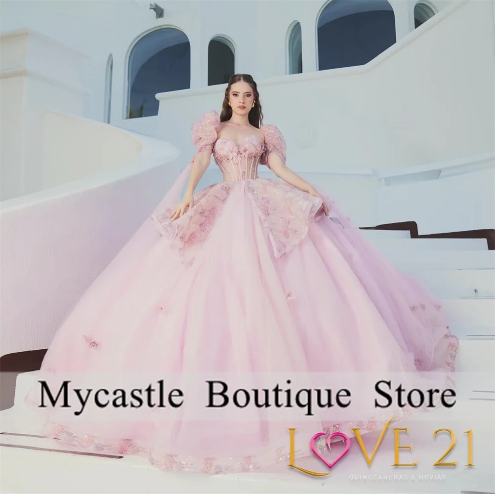 

Mexico Lace Appliques Ball Gown Quinceanera Dresses 2024 Tulle Ruffles Beaded Sweet 16 Dress Birthday Party Gowns Lace up