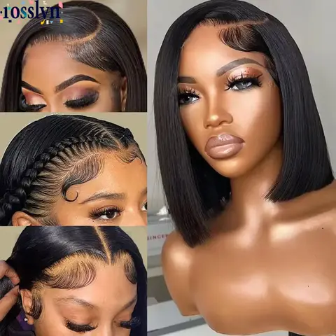 Rosslyn Straight Human Hair Wigs Bob 1b Black Wig 5x5 13x6 Hd Lace Frontal Wig Bleached Knoted Baby Hair Pre Plucked Flash Sale