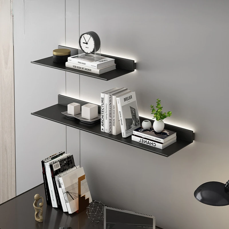 Light-Emitting Wall Shelf Aluminum Alloy Shelf with Light Open Bookshelf Living Room Wall Hanging Shelf Display Stand