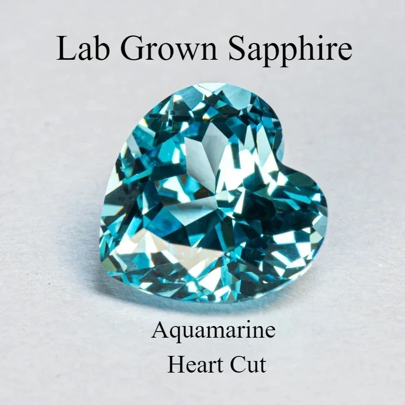 

L-Lab Grown Sapphire Heart Cut Aquamarine VVS1 Gemstone for Charms Diy Jewelry Making Necklace Ring Selectable Certificate