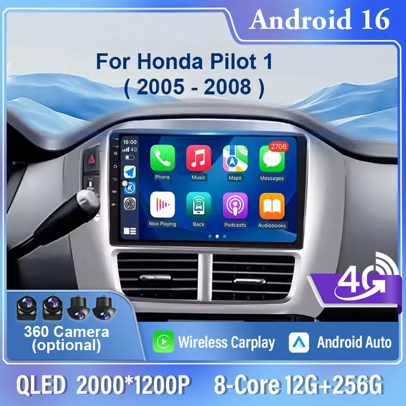 

9“ Wireless Carplay Car Radio For Honda Pilot 1 2005 - 2008 Navigation GPS Multimedia Player Stereo Android Auto Video BT Audio