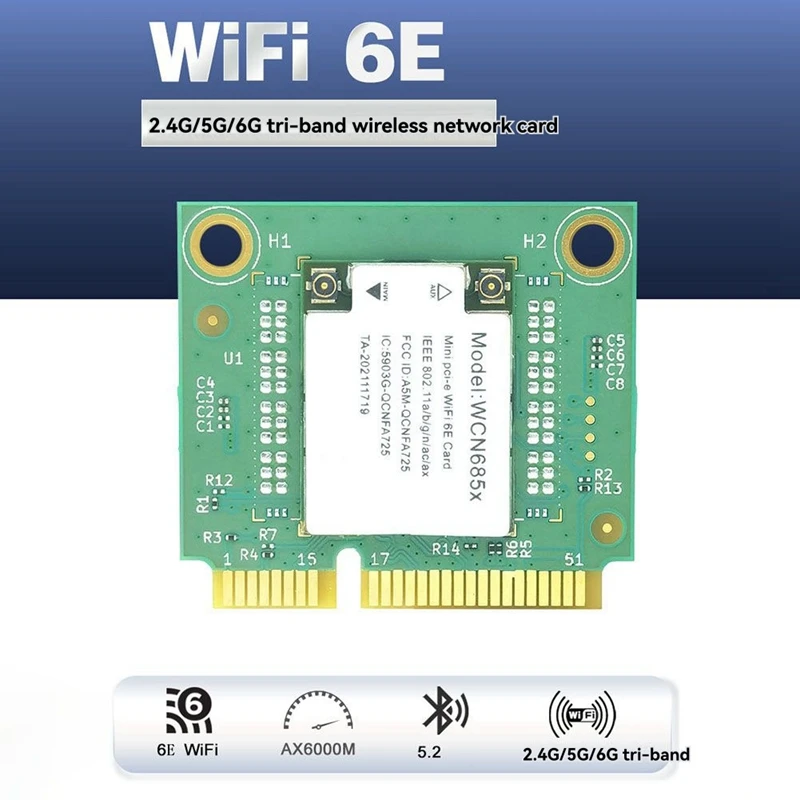 NFA725 NFA765 WCN685 WiFi Module WIFI6E AX6000 2.4G 5G 6G بلوتوث 5.2 Mini PCIE بطاقة WiFi لاسلكية مع هوائيات-ABVP
