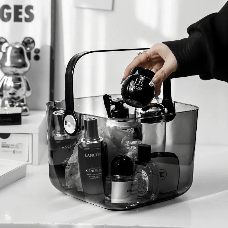 

Bath Basket Organizing Basket Basket Bottom Hollow Easy to Drain Transparent Bathhouse Storage Basket with Handles