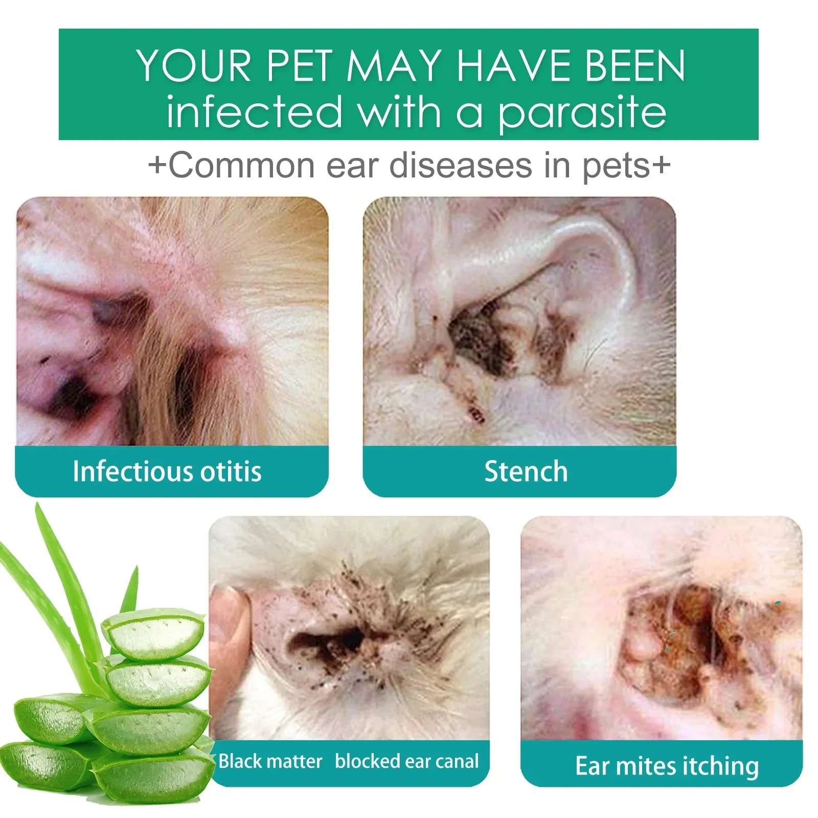 YEGBONG Pet Ear Drops, Universal Ear Mite Deodorization and Anti-itching Cleansing Ear Wash for Cats and Dogs