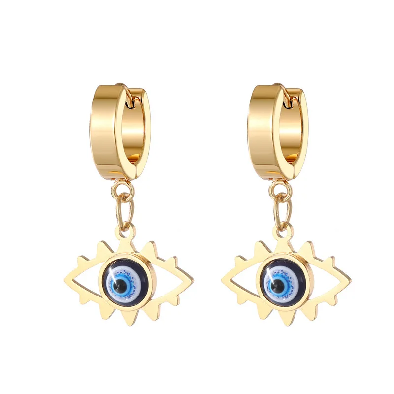 Stainless Steel Colorful Hollow Evil Eye Hoop Earrings For Women Vintage Punk Turkish Eye Star Eyelashes Earrings Jewelry WE265