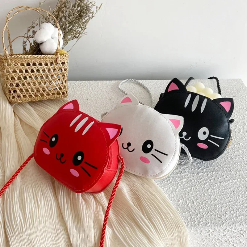 Cute Cat Shoulder Bag Children Crossbody Messenger Bags for Girls Kids PU Leather Small Handbag Cartoon Coin Purse Wallet