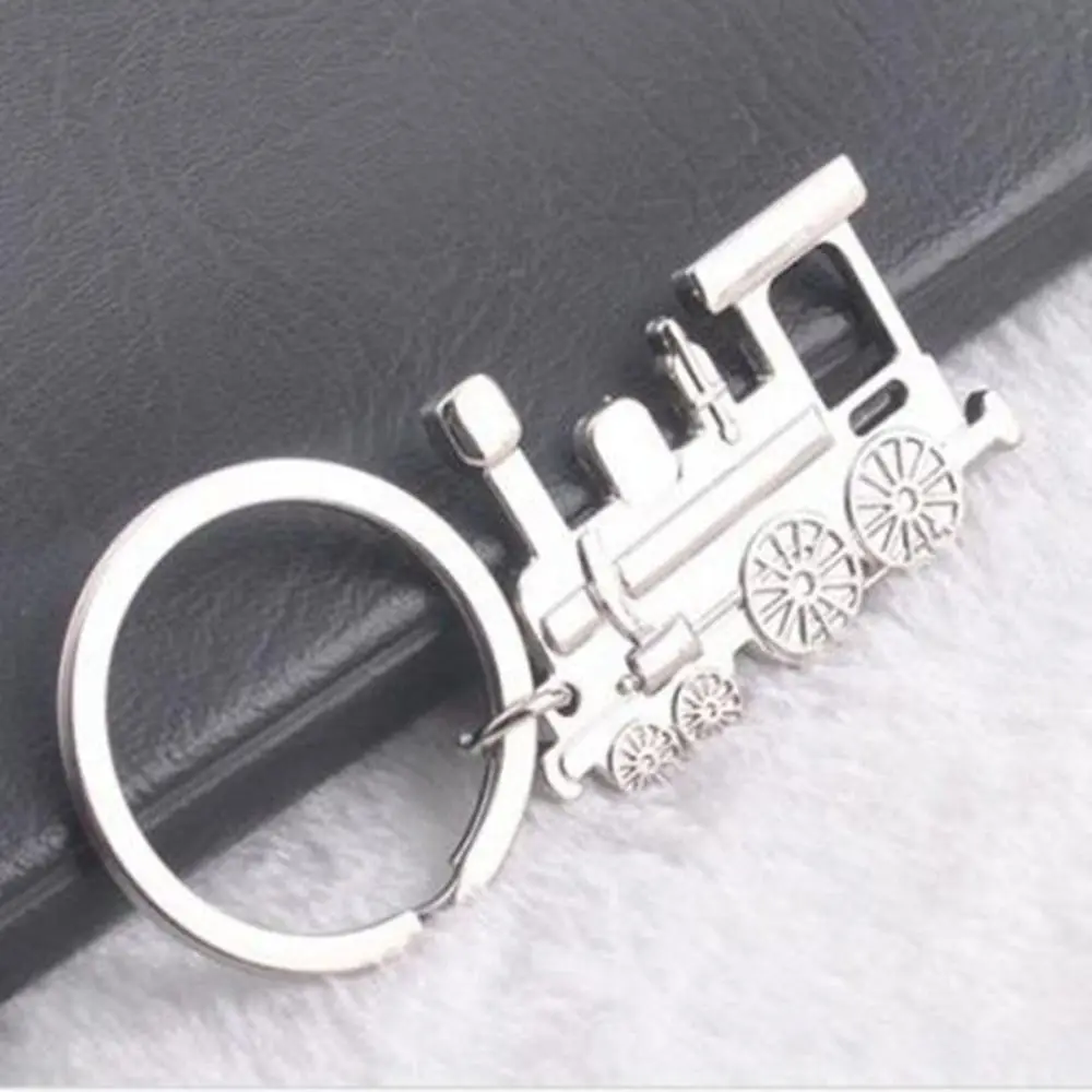 Locomotive Creative Rock Keyring Silver Fob Train Steam Punk Key Chains Holder