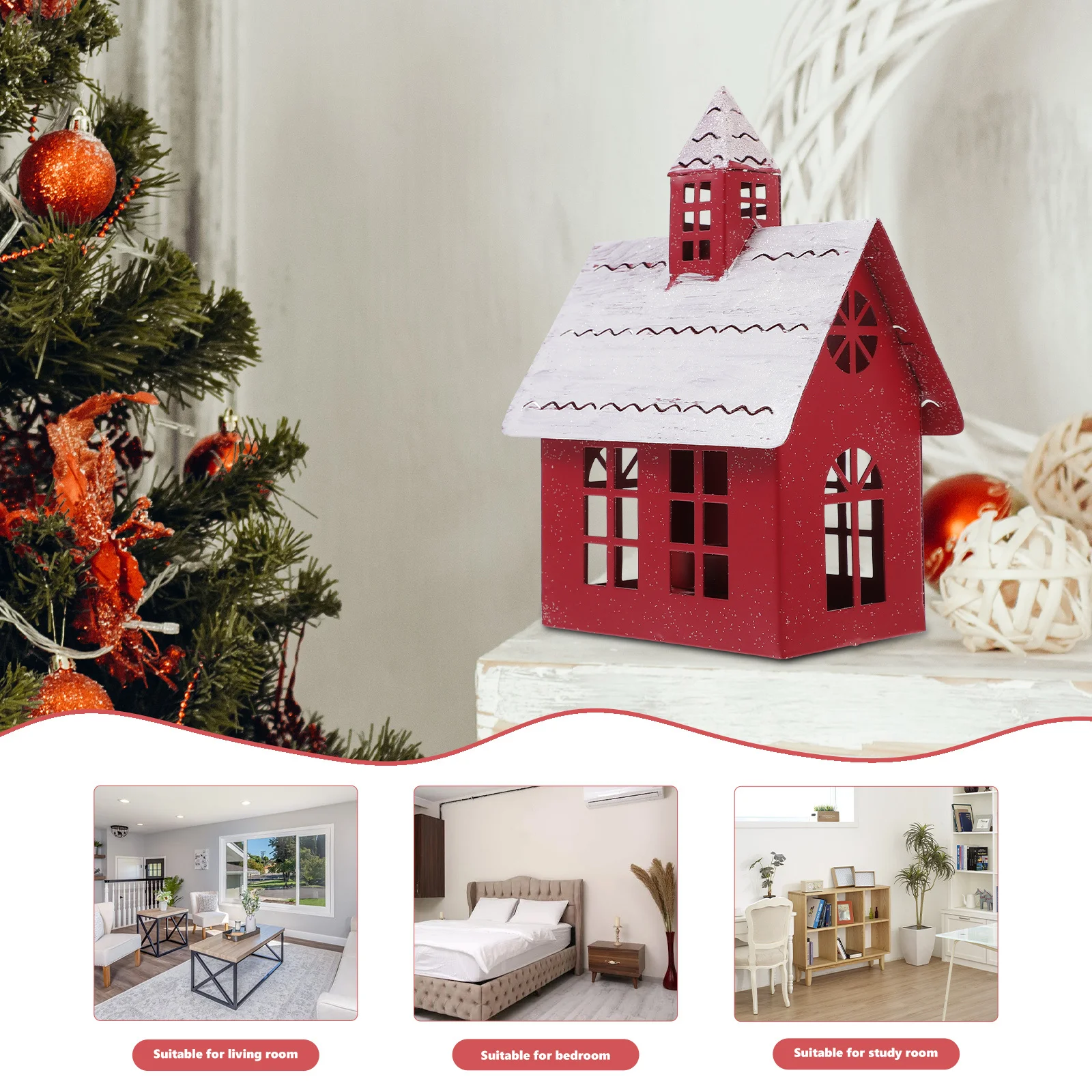

Christmas Snow House Handmade Iron Miniature House Ornament Desktop Holder Christmas Village Decor Xmas Table