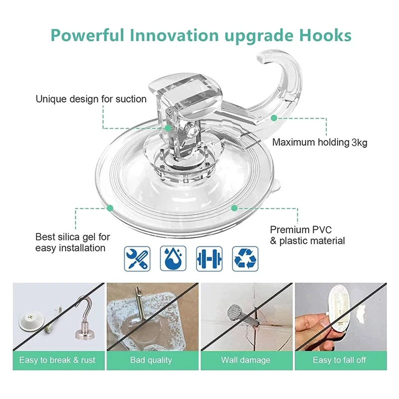 Large Transparent Reusable Heavy Duty Vacuum Suction Cup Hook