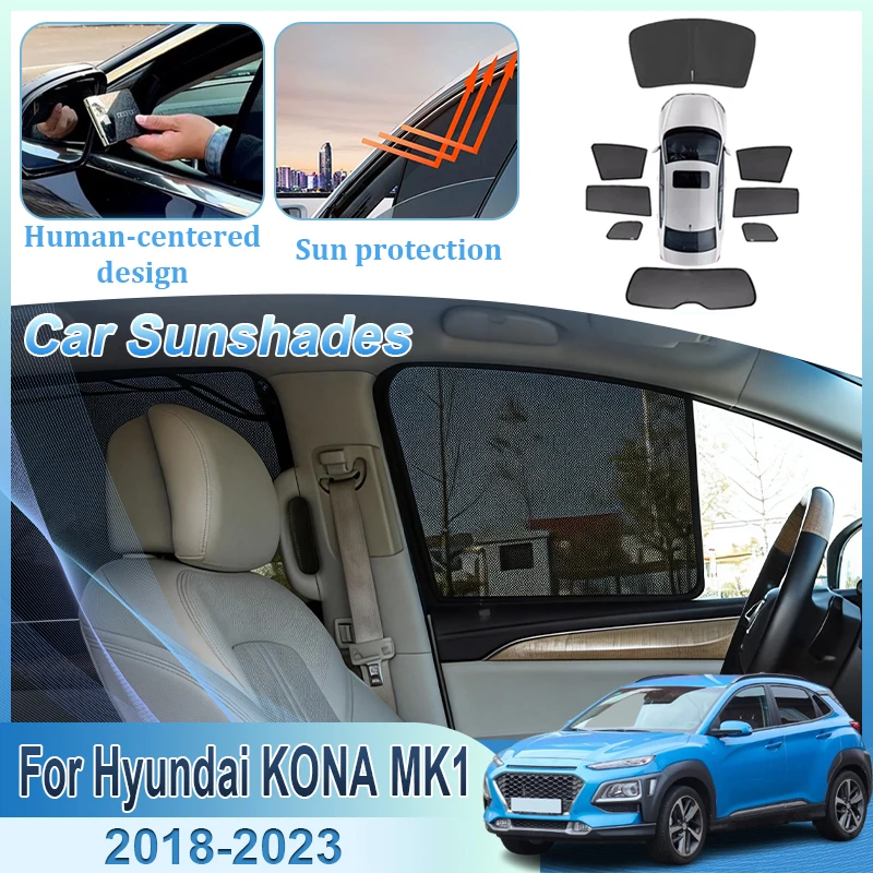 

Сетчатый солнцезащитный козырек для Hyundai KONA Encino OS 2018~2023 MK1, автомобильные солнцезащитные шторки, светозащитные занавески, автозапчасти для защиты от солнца и обеспечения приватности