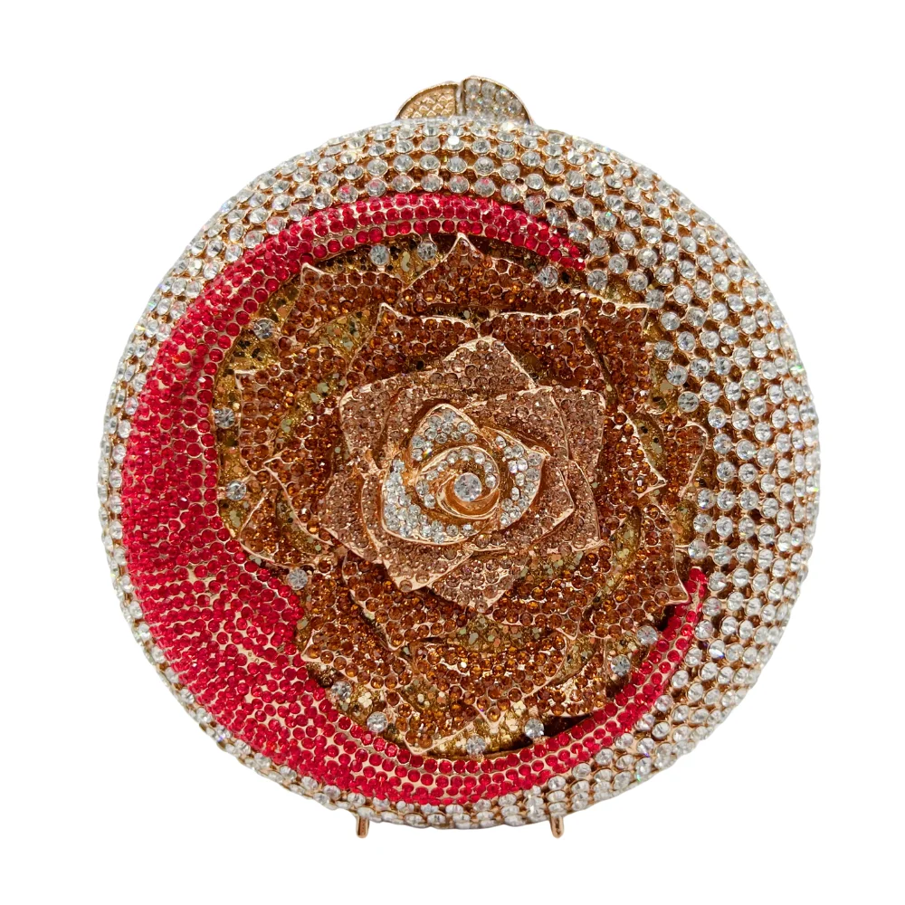 

Mermaid Women Luxury Full Diamond Rose Clutch Bag Woman Fancy Wedding Evening Bag