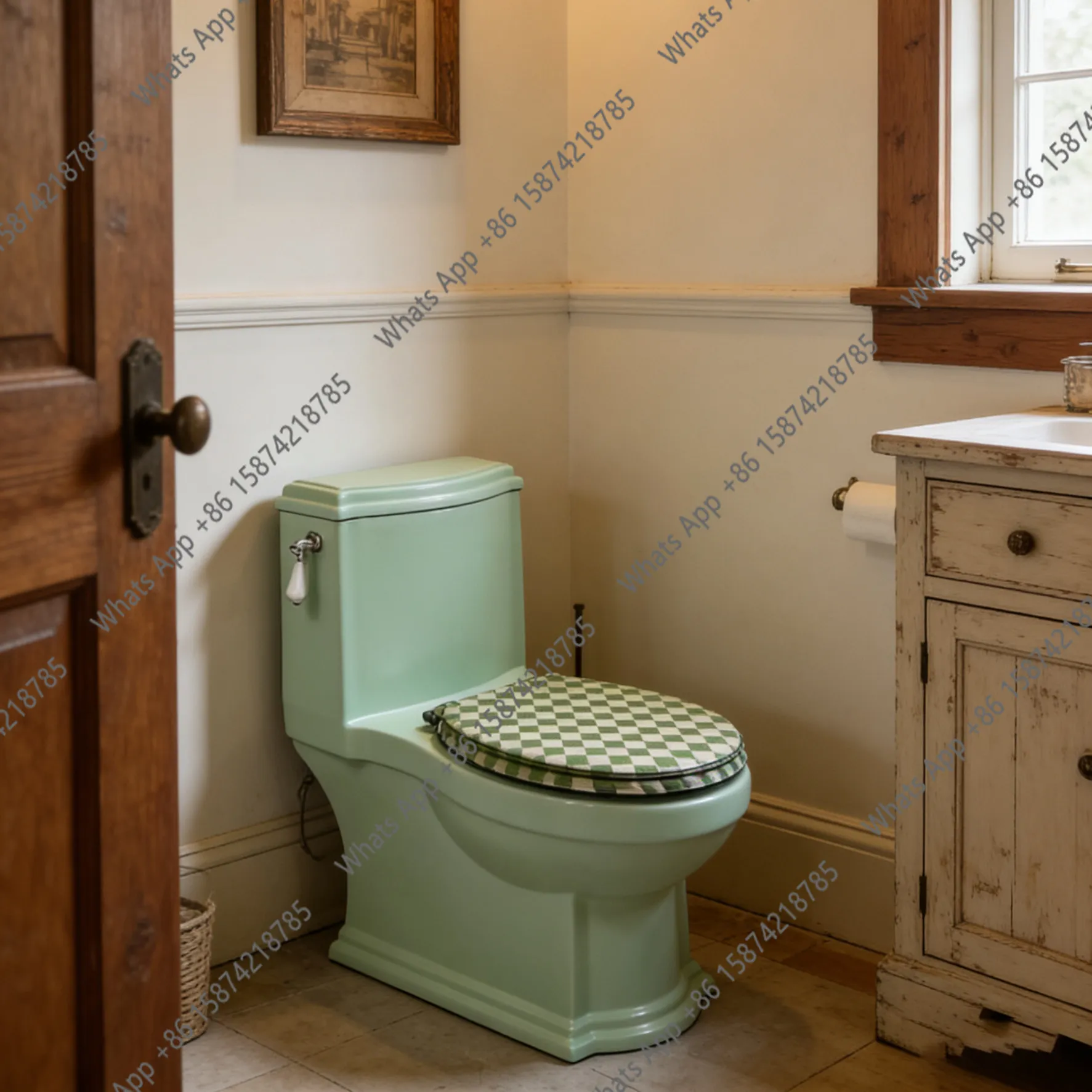 

Cream color American retro toilet European bathroom high-end macaron color toilet wash basin siphon type
