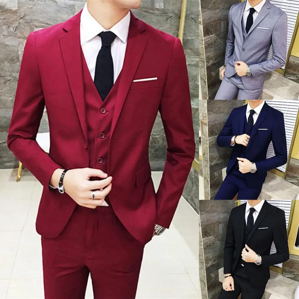 3Pcs/Set Luxury Plus Size Men Suit Set Formal Blazer +Vest +Pants Suits Sets Oversize For Men\'s Wedding Office Business Suit Set