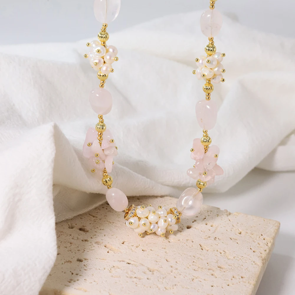 

Natural Freshwater Pearl Necklace Female Retro Pink Crystal Clavicle Chain Fashion Temperament Zircon Choker Jewelry Gifts