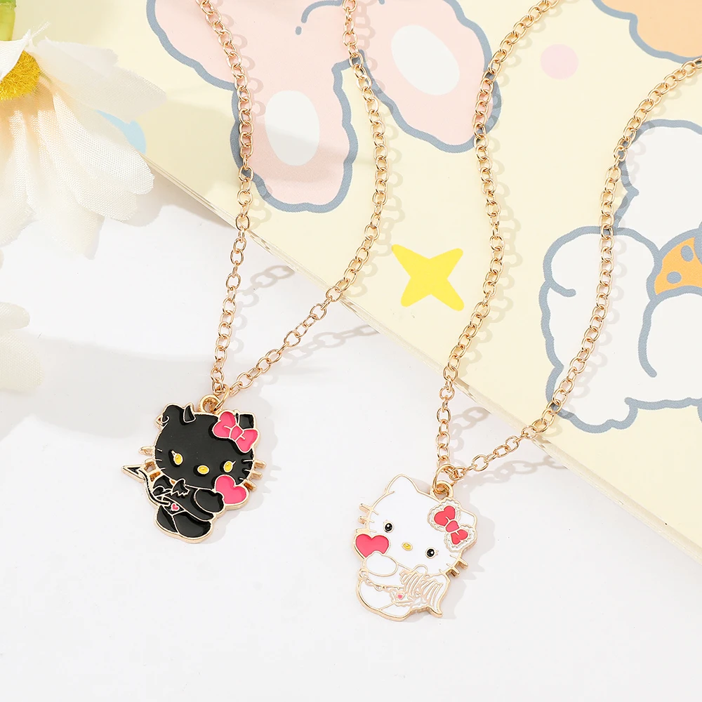 3Pcs Kawaii Sanrio Anime Hello Kitty Alloy Necklace Cartoon KT Cat Pendant Girl Sexy Collar Chain Jewelry Gift for Girlfriend