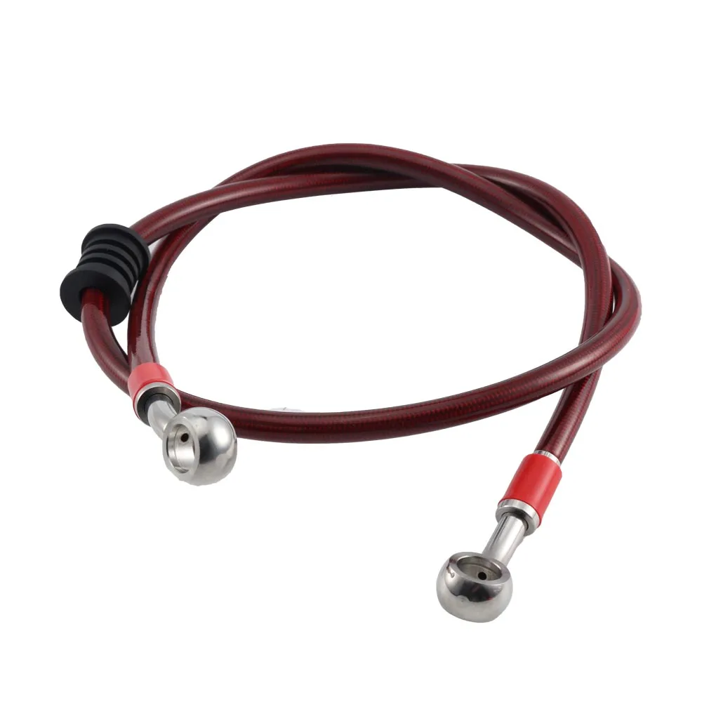 ​Motorcycle Brake Clutch Oil Hose Braided Steel Tube Pipe Line Cable 85cm Both Side 28° Connector Red for Motorbike Spare Part